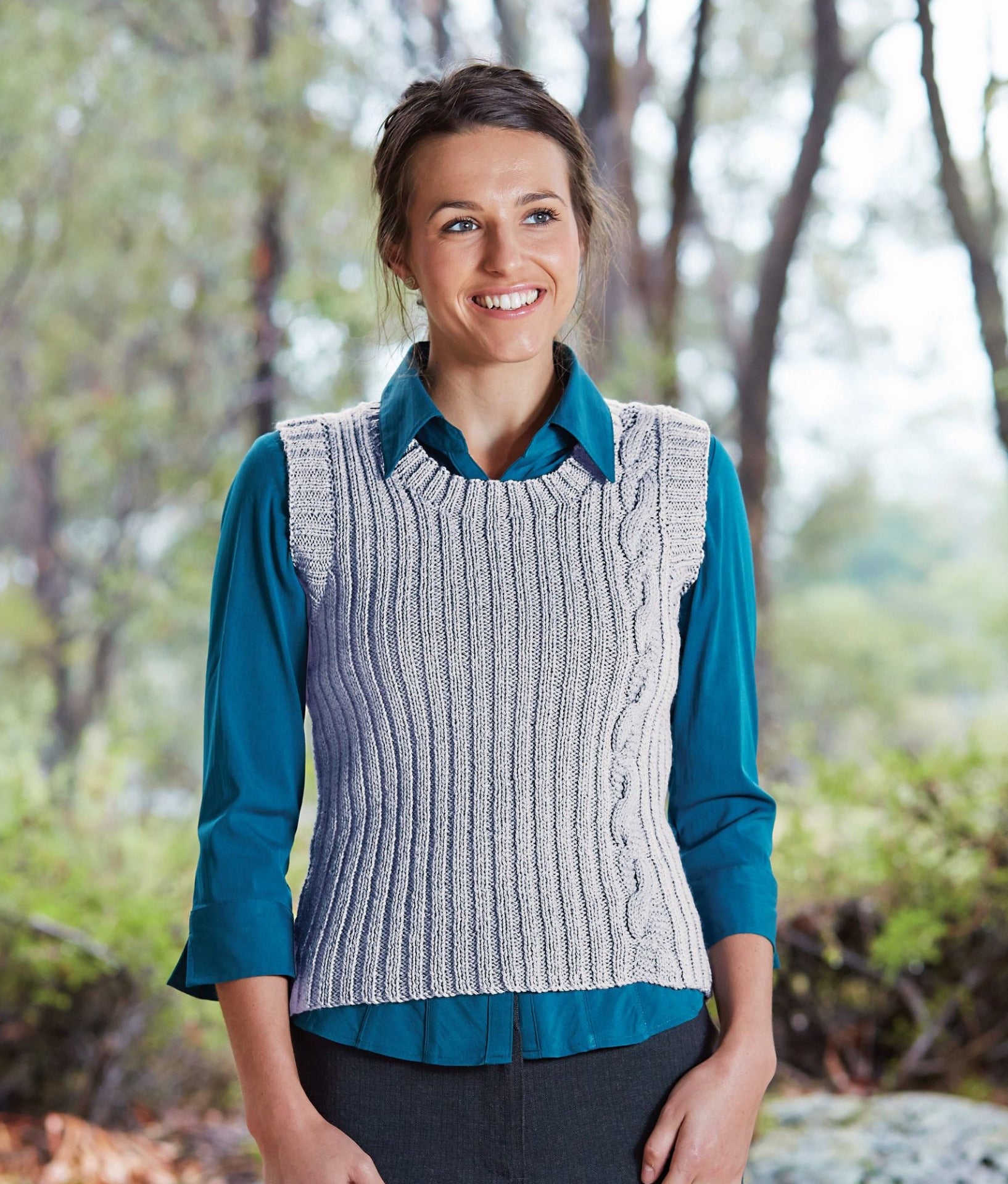 PT 8373 - Ladies Vest with Single Cable - Knitting Pattern 