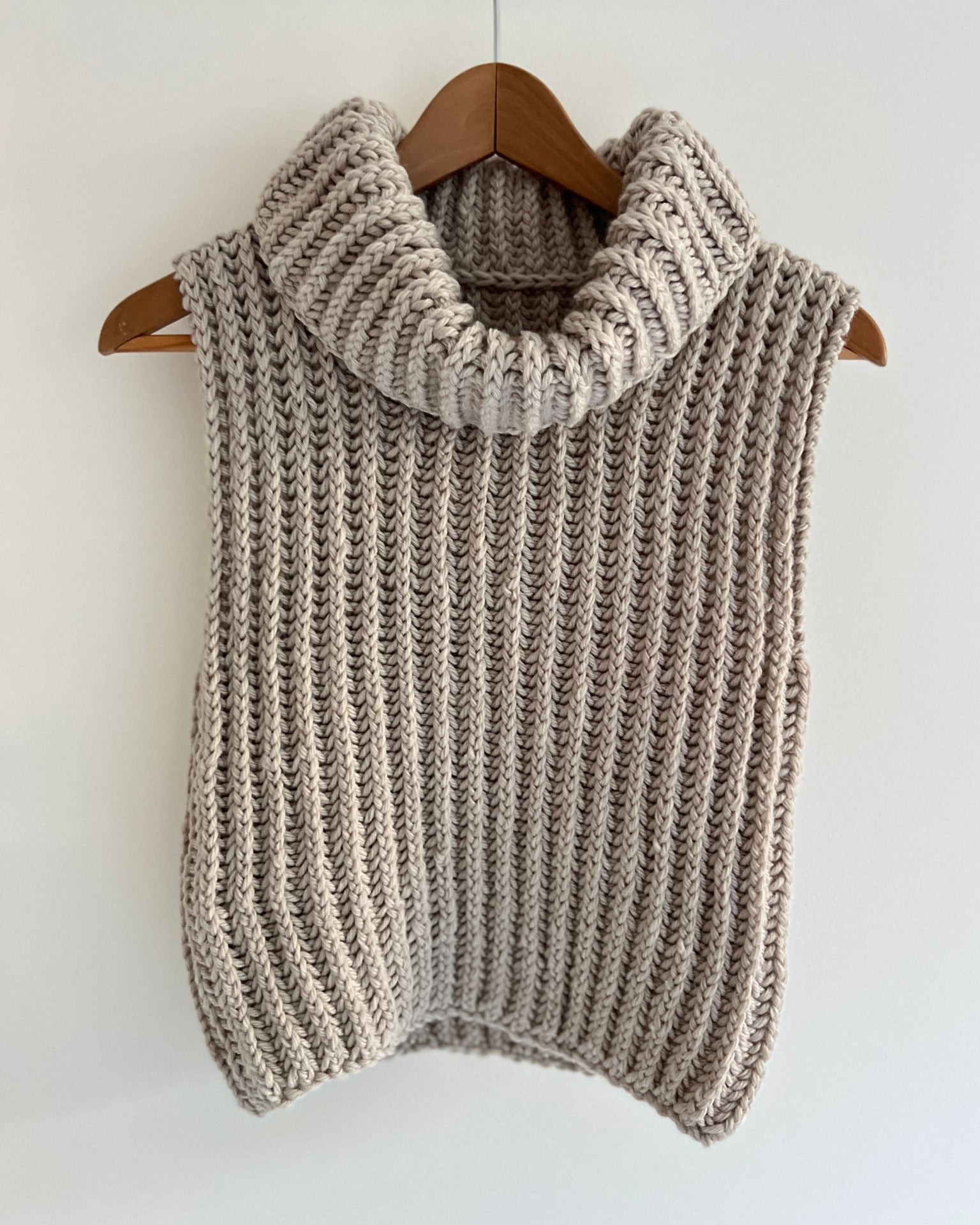 The Eloise Brioche Roll Neck Vest - Chunky Yarn - Adult Knitting Pattern | PT 8698