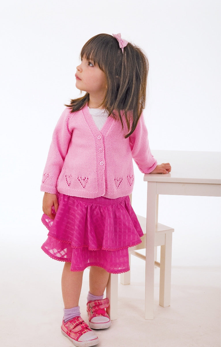 Kids Cardigan with Heart Detail in 4 ply - Knitting Pattern | PT 8268