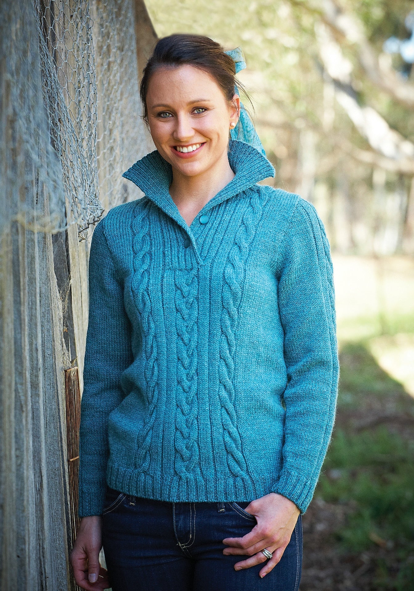 PT 8275 Ladies Cabled Jumper with Buttoned Shawl Neck PDF