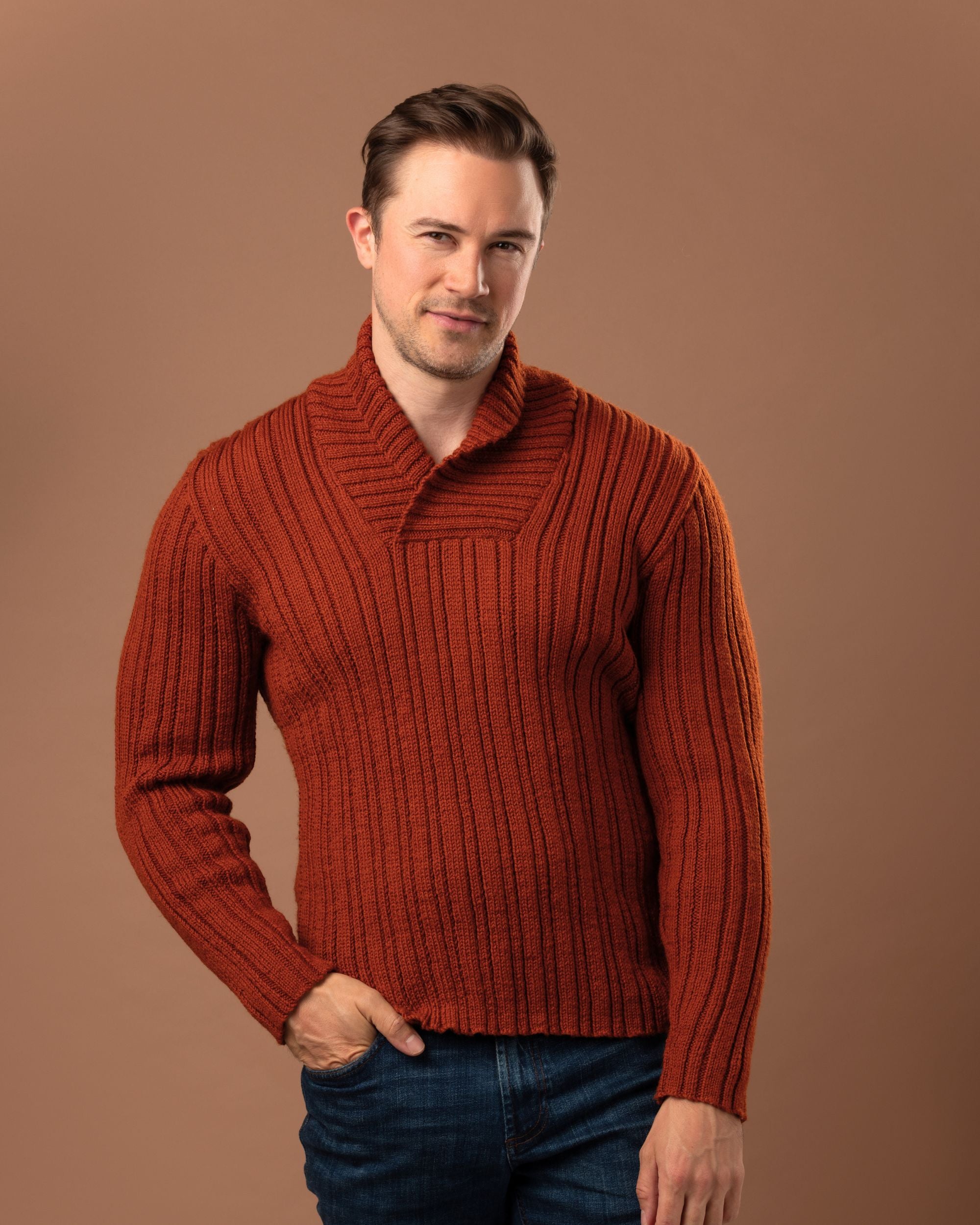 PT 8327 - Ribbed Jumper with Shawl Collar - Knitting Pattern