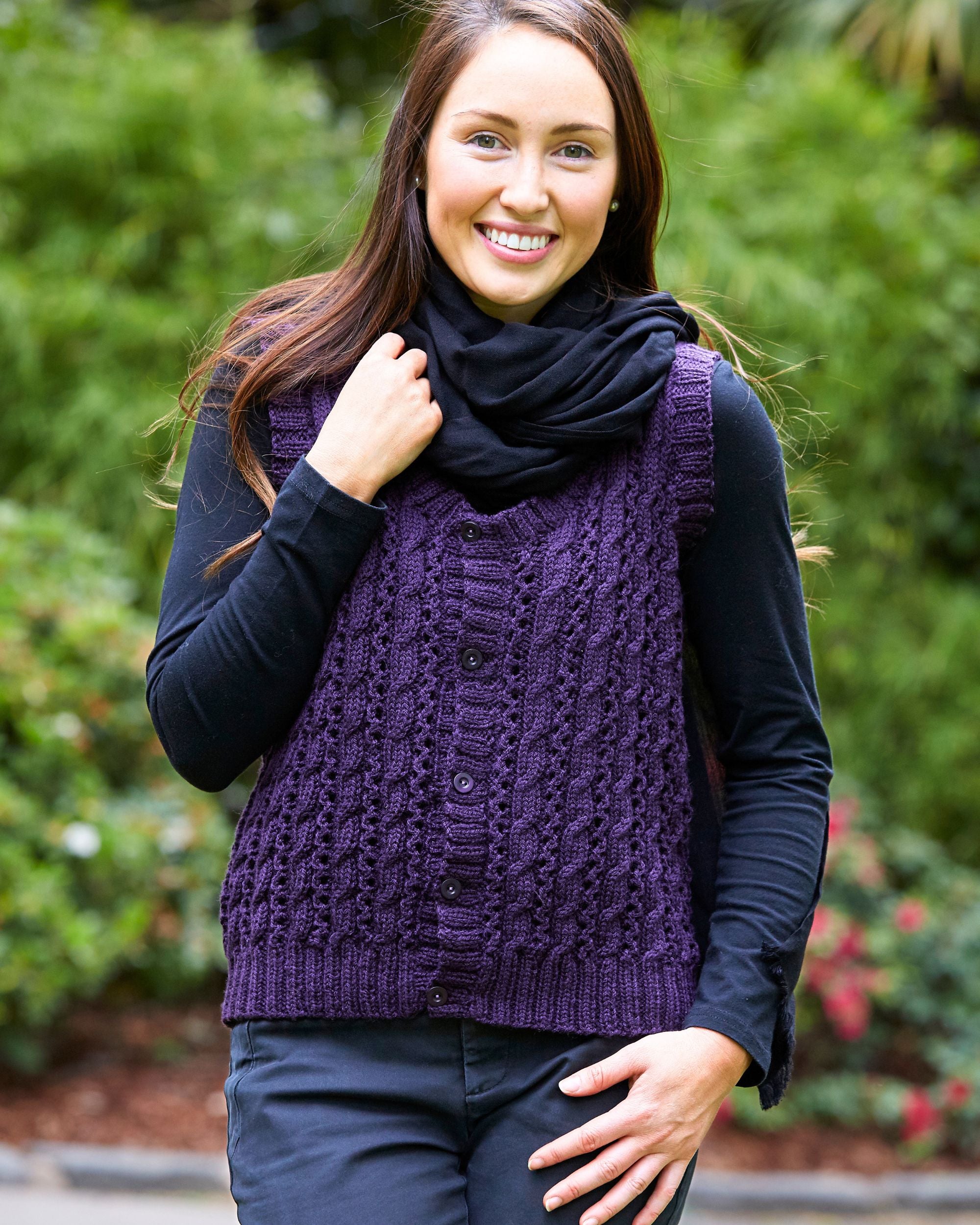 PT 8461 - Buttoned Cabled Vest - Knitting Pattern