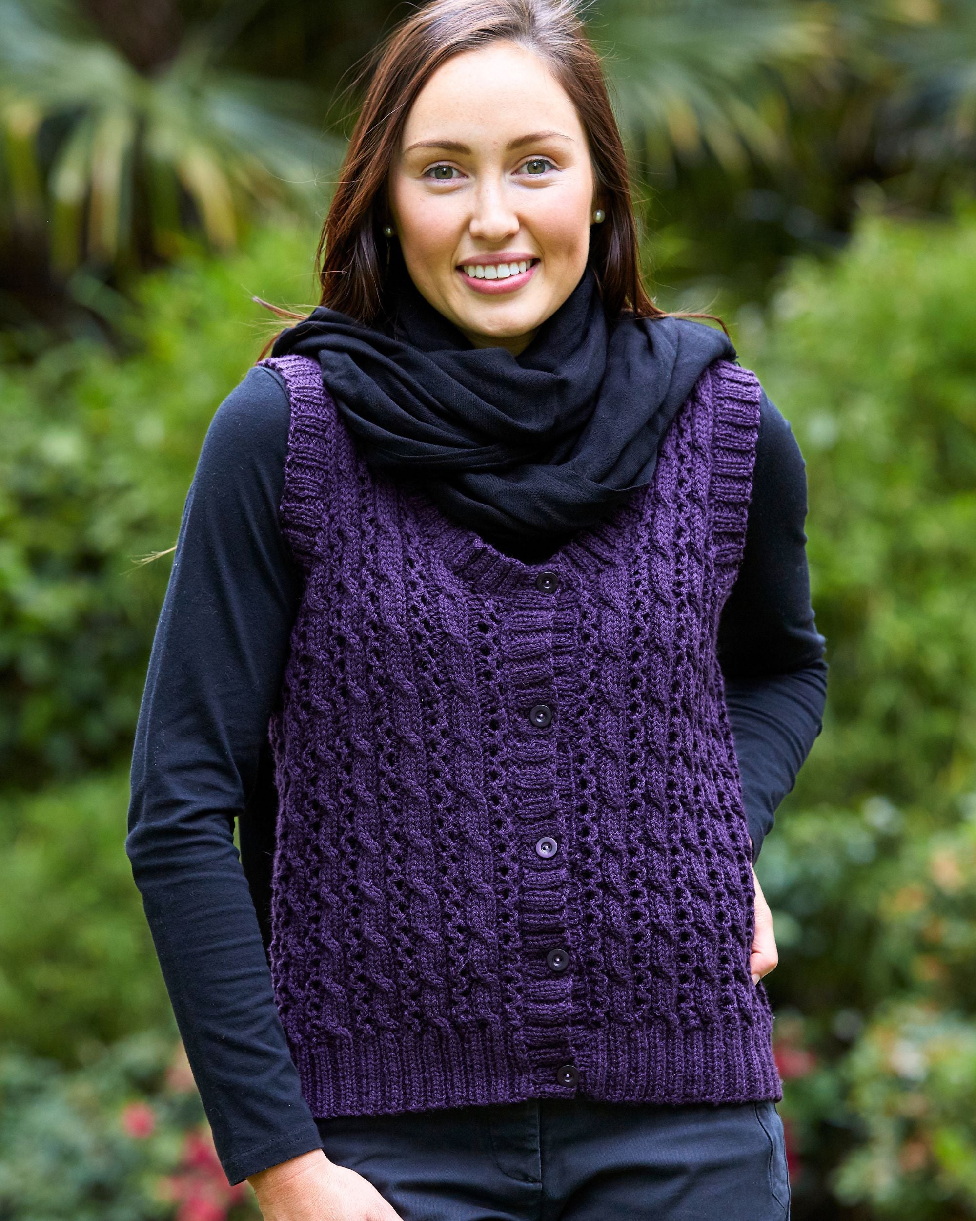 PT 8461 - Buttoned Cabled Vest - Knitting Pattern