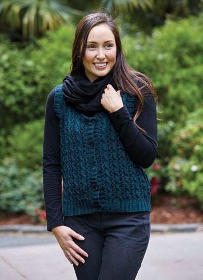 PT 8461 - Buttoned Cabled Vest - Knitting Pattern