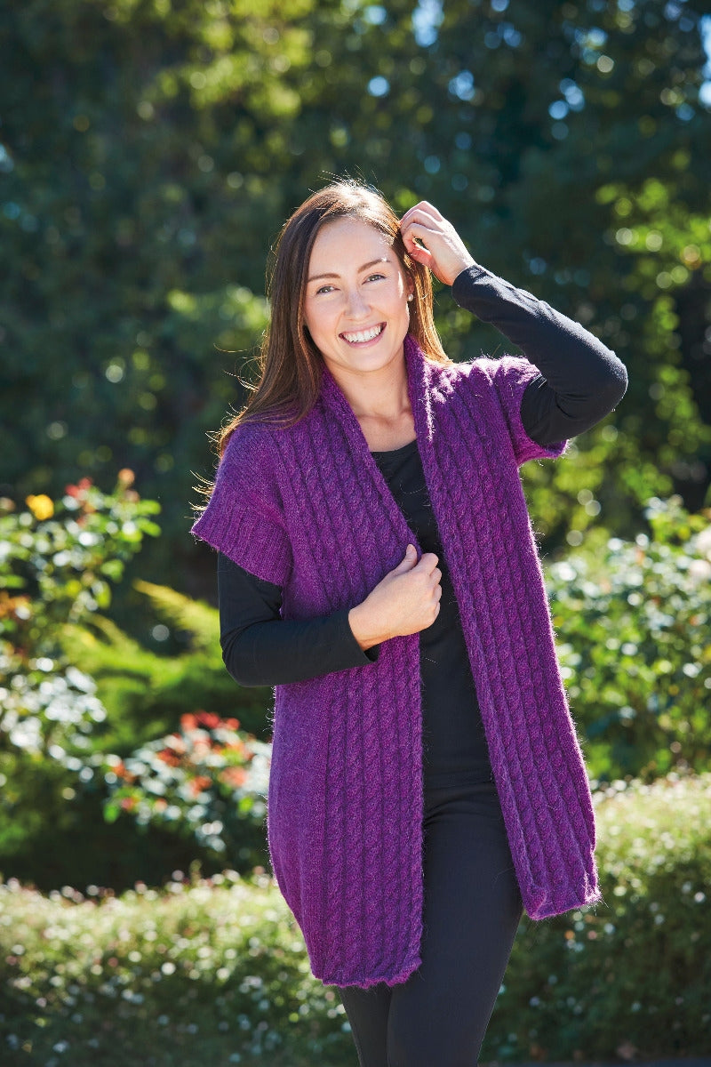 PT 8471 - Long Line Cable Edged Vest - Knitting Pattern