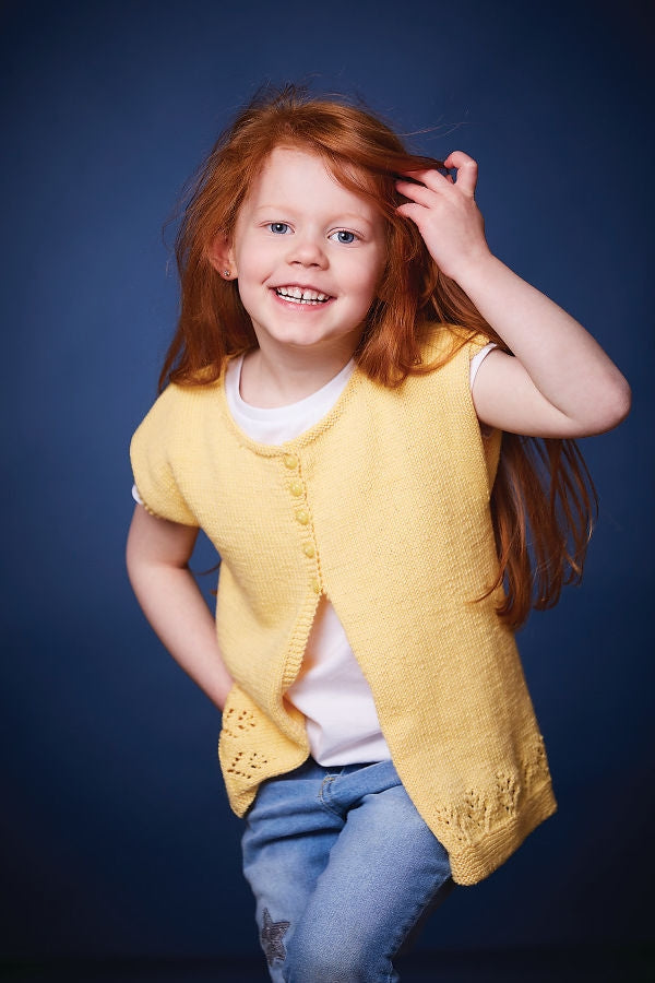 PT 8483 - Cotton Sleeveless Cardigan with Daisy Border - Knitting Pattern