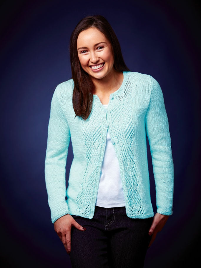 PT 8484 - Lace Panel Cotton Cardigan - Knitting Pattern