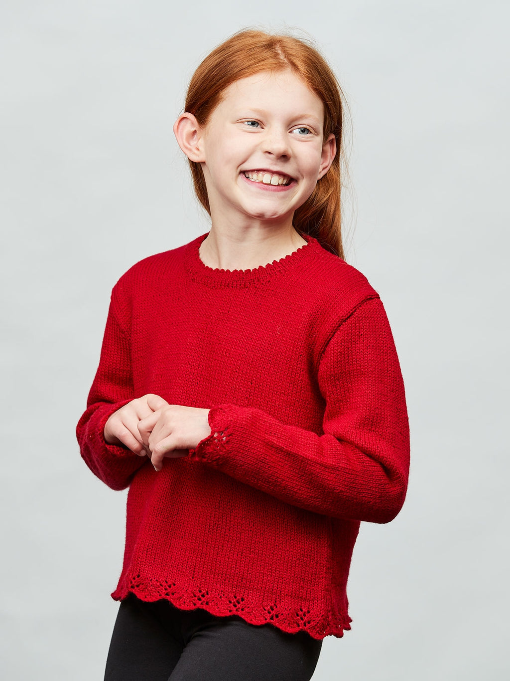 PT 8605 Kids' Jumper with Lace Cuffs and Picot Neck - Knitting Pattern
