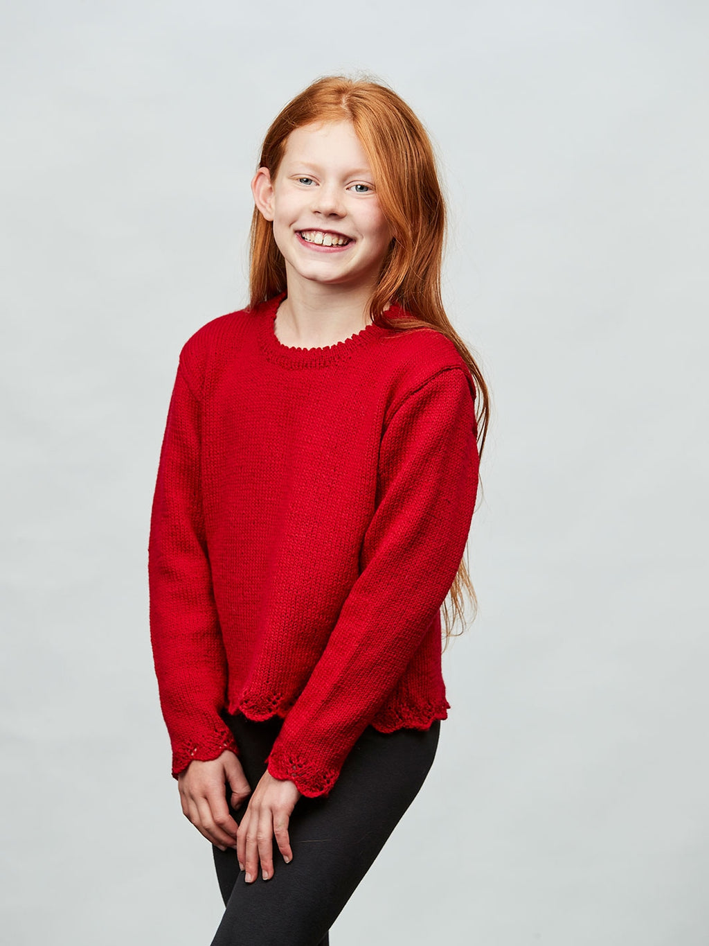 PT 8605 Kids' Jumper with Lace Cuffs and Picot Neck - Knitting Pattern