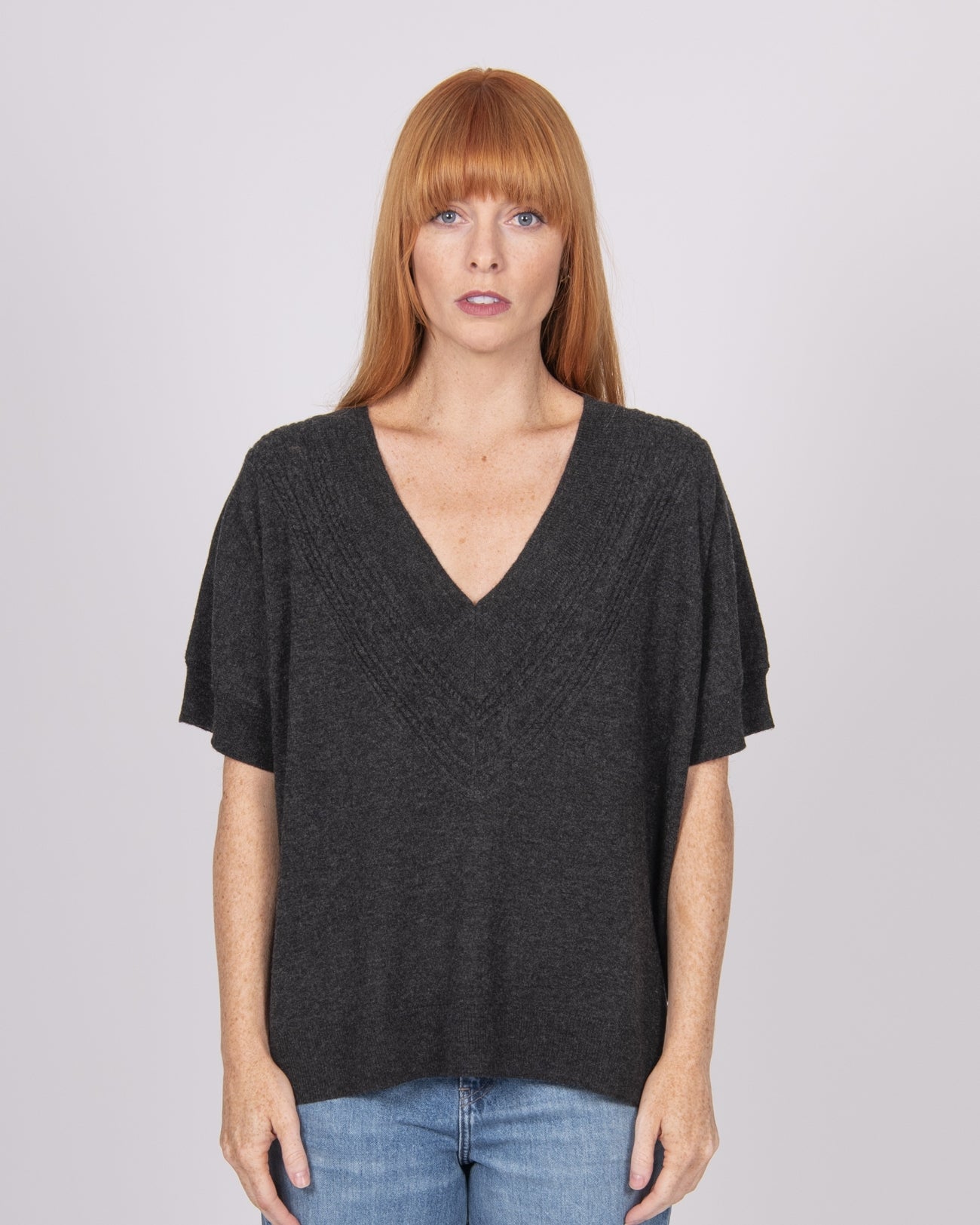 Style DF V-Neck Cable Trim Top
