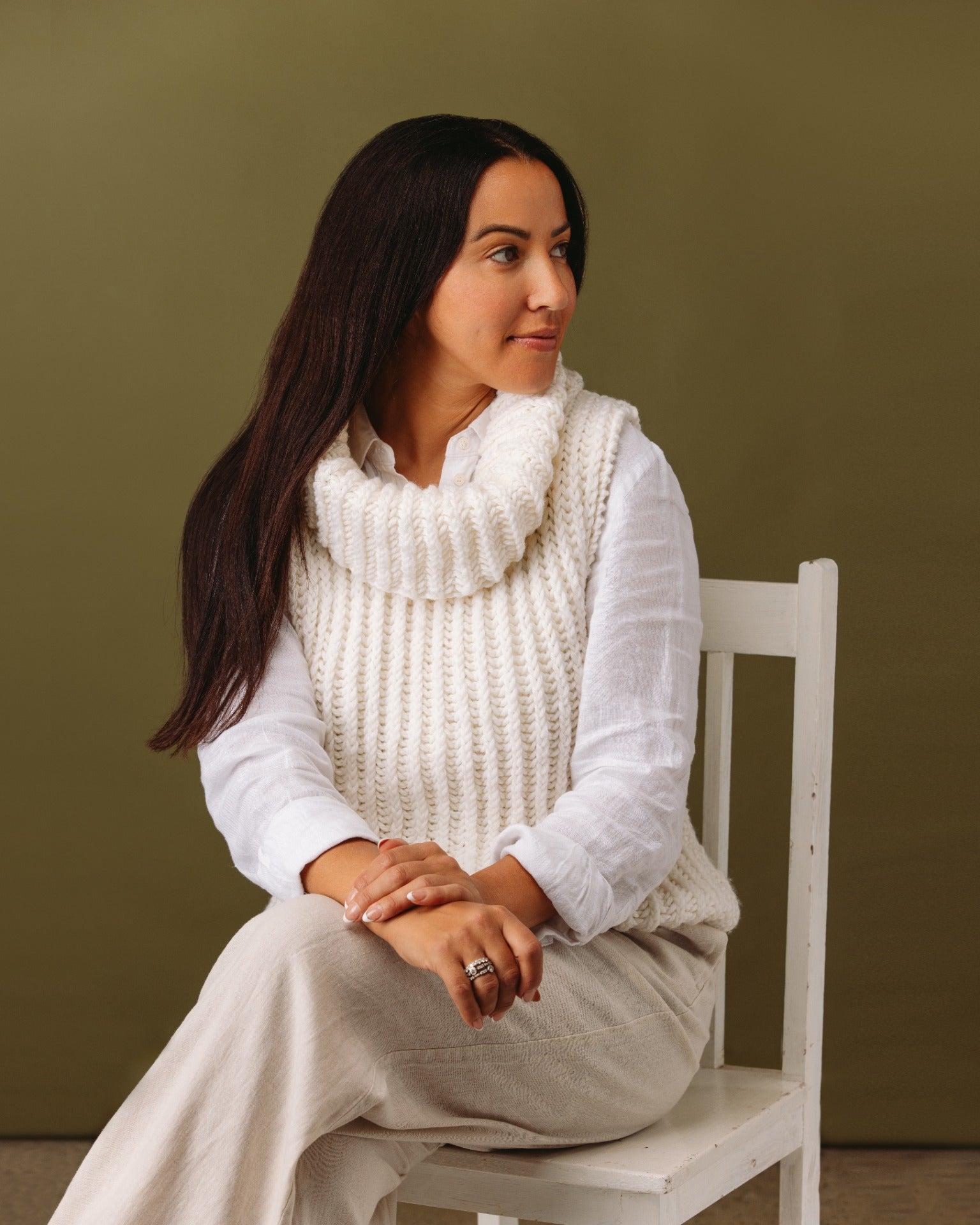 The Eloise Brioche Roll Neck Vest - Chunky Yarn - Adult Knitting Pattern | PT 8698