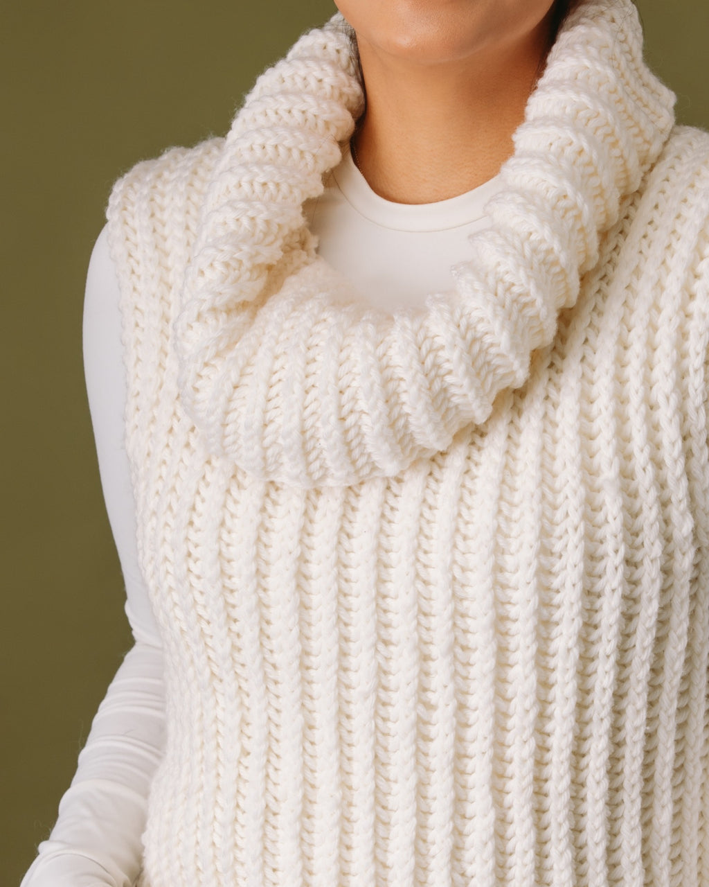 The Eloise Brioche Roll Neck Vest - Chunky Yarn - Adult Knitting Pattern | PT 8698