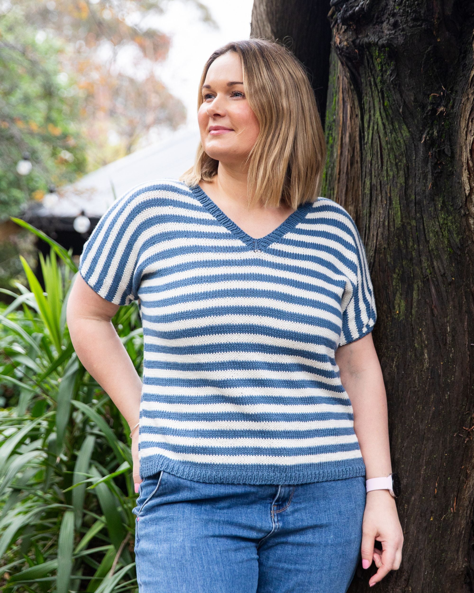 The Kay Striped Tee - Free Adult Knitting Pattern