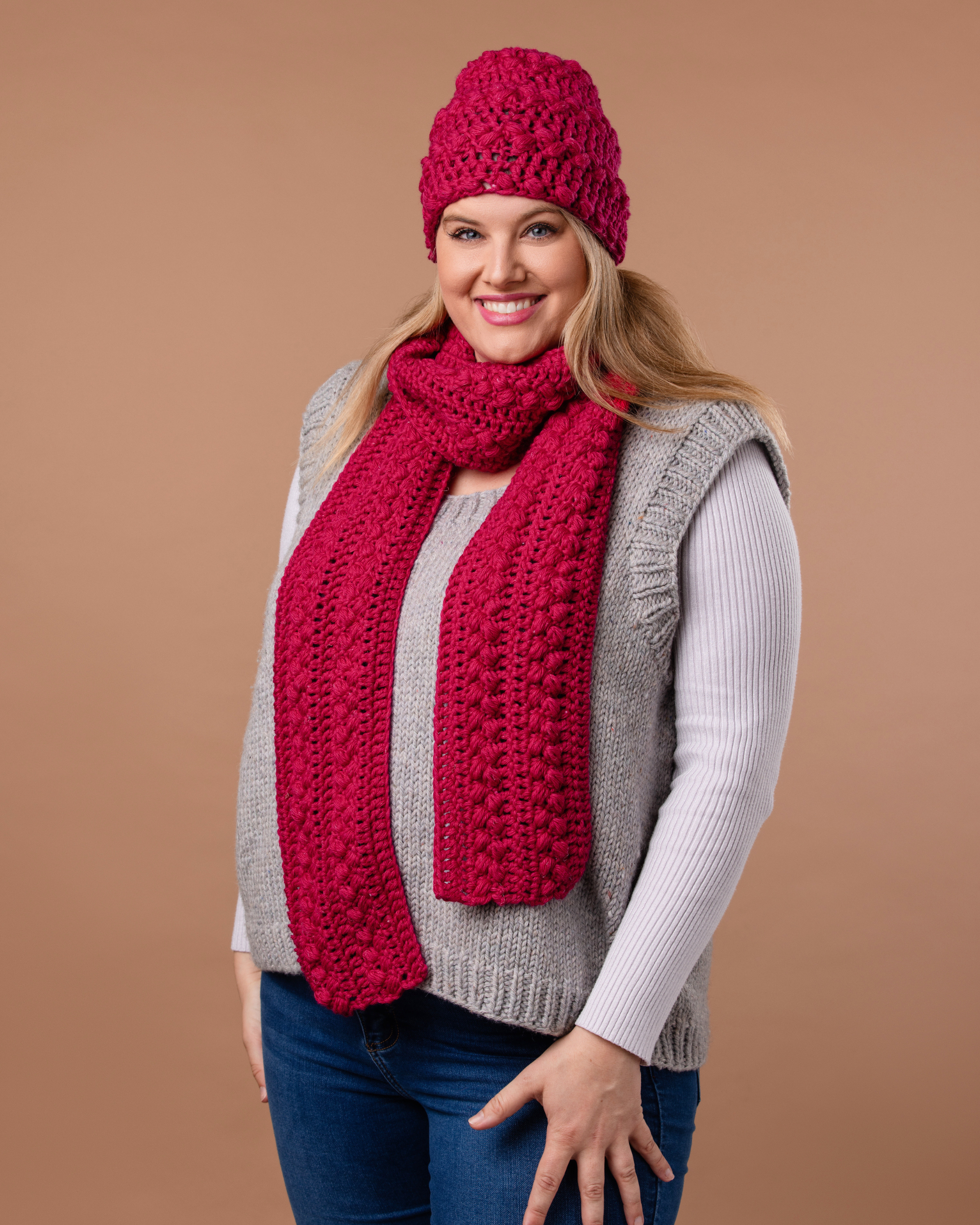 Pretty Puff Crochet Scarf and Beanie - Crochet Pattern | PT 8717