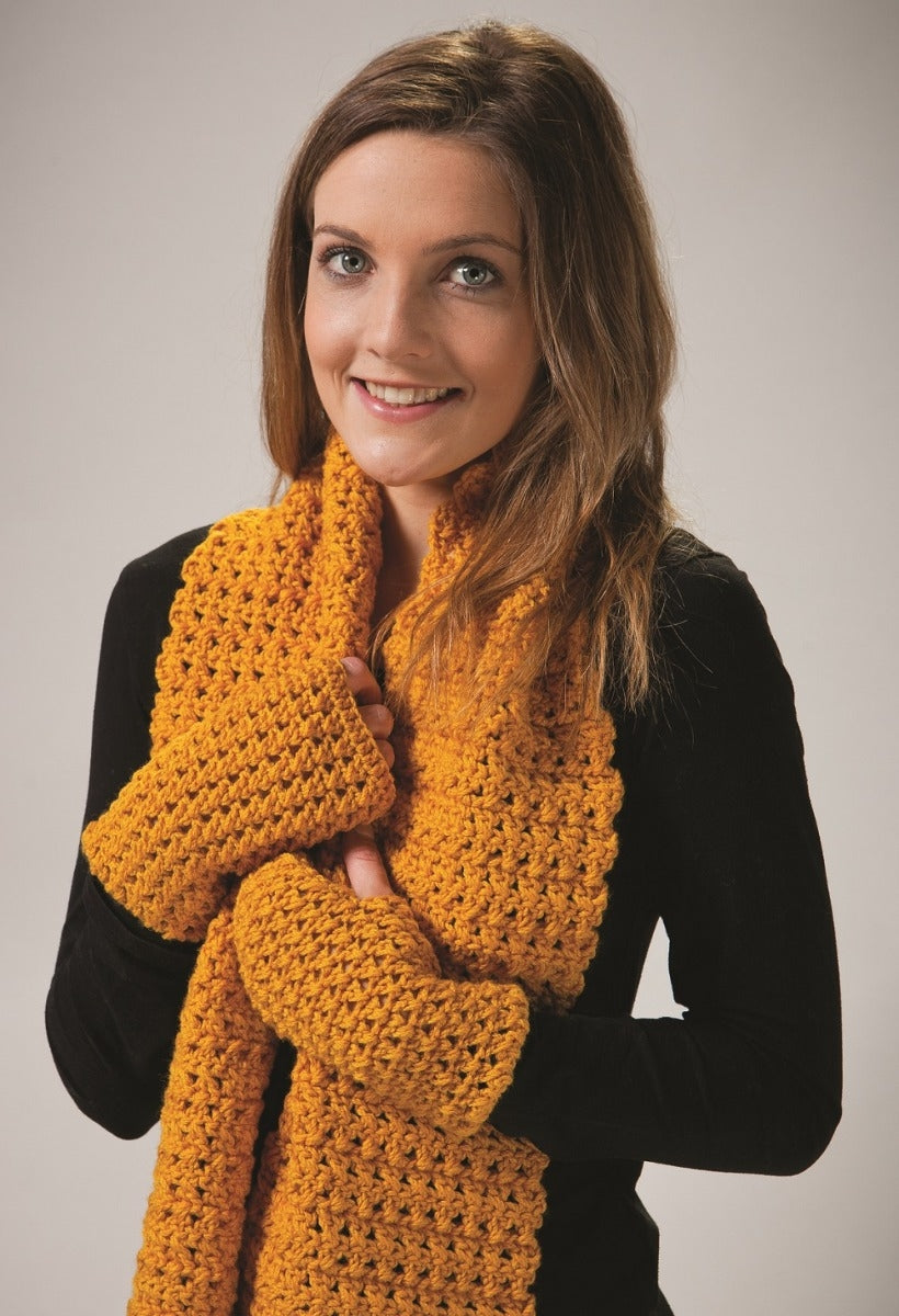PT 8516 - Criss Cross Scarf/Wrap & Mitts - Crochet Pattern