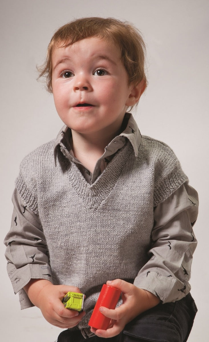 PT 8525 - Kids V or Round Neck Vest - Knitting Pattern